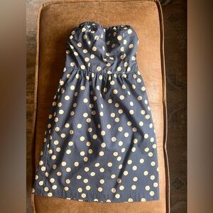 The Limited sz 2 navy blue/cream polka dot strapless dress! Vintage petite